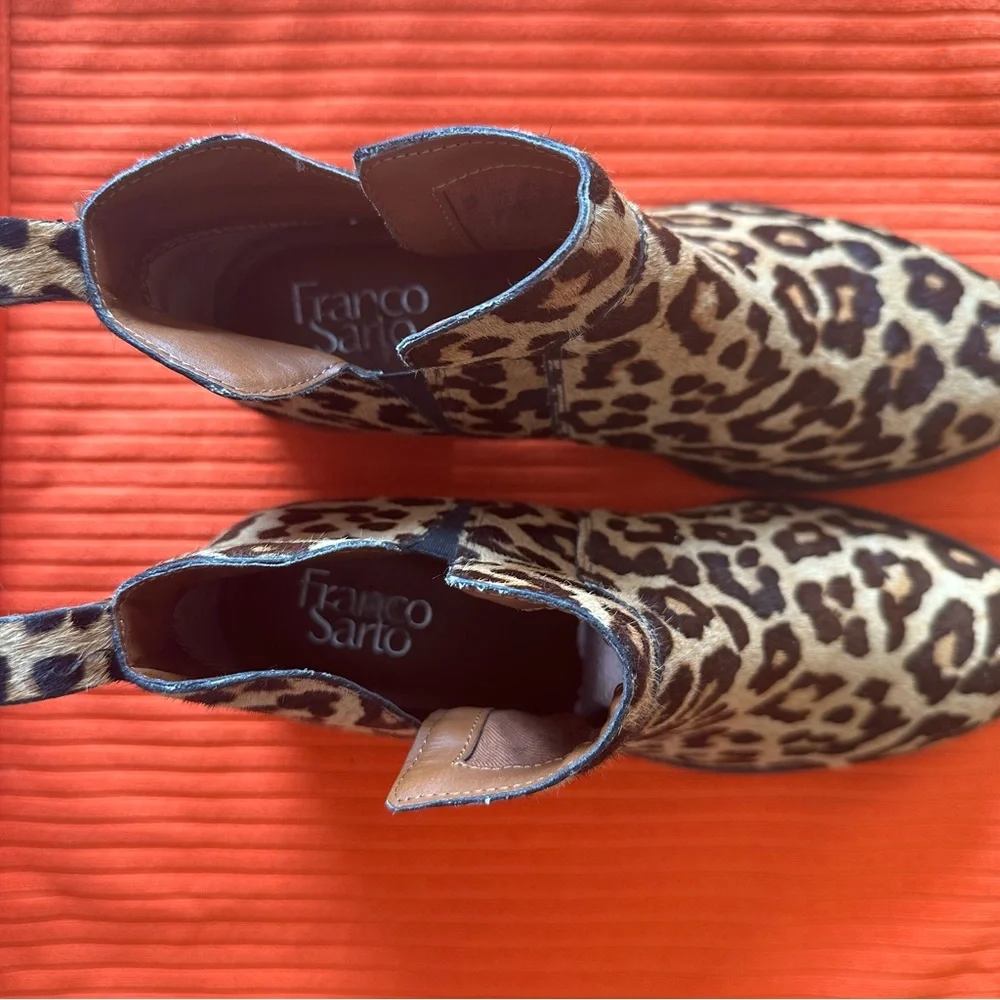 Franco Sarto Leopard Print Booties | Size 8 | Real Fur (Dyed Cow Hair) - Picture 5 of 5